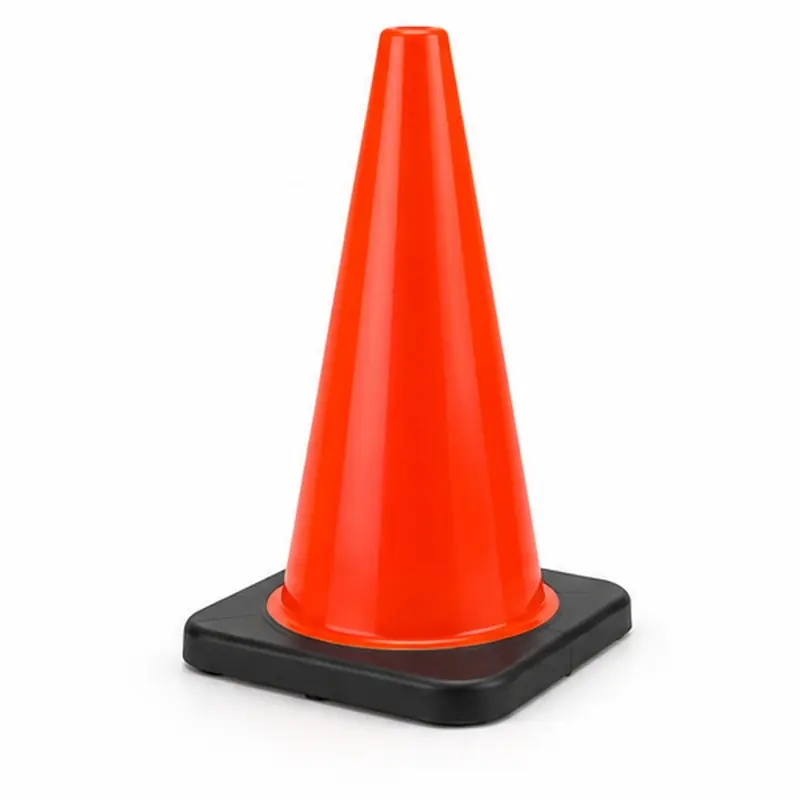 Cono de seguridad naranja liso con base negra.