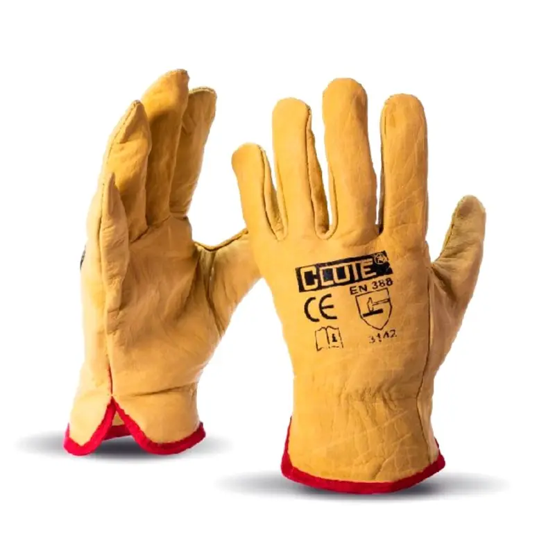 Guantes de cuero badana amarillos con puño elástico.