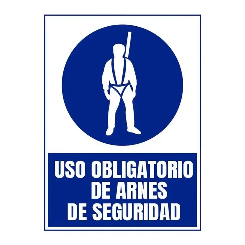Señal azul de uso obligatorio de arnés de seguridad.