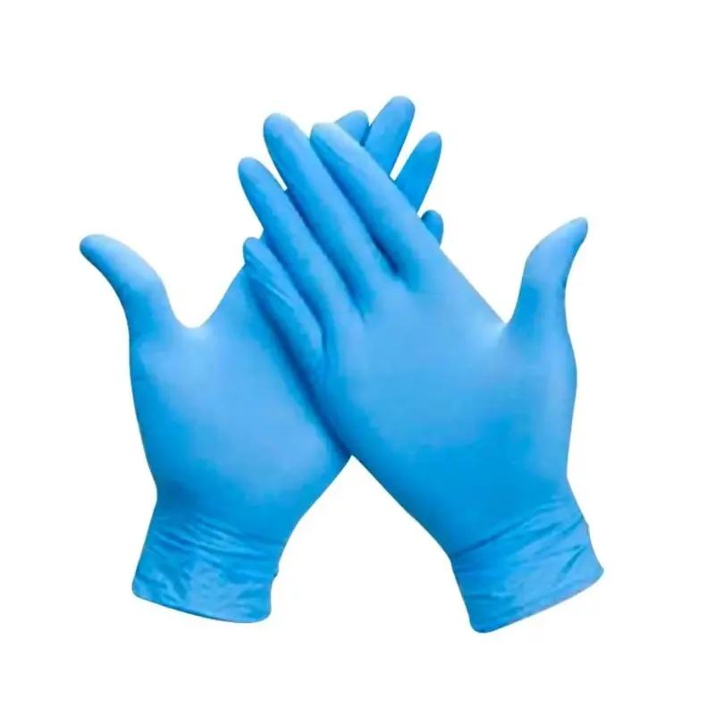 Guantes de nitrilo desechables de color azul.