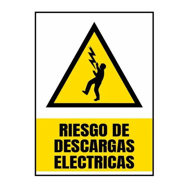 Señal amarilla de advertencia por riesgo de descargas eléctricas.